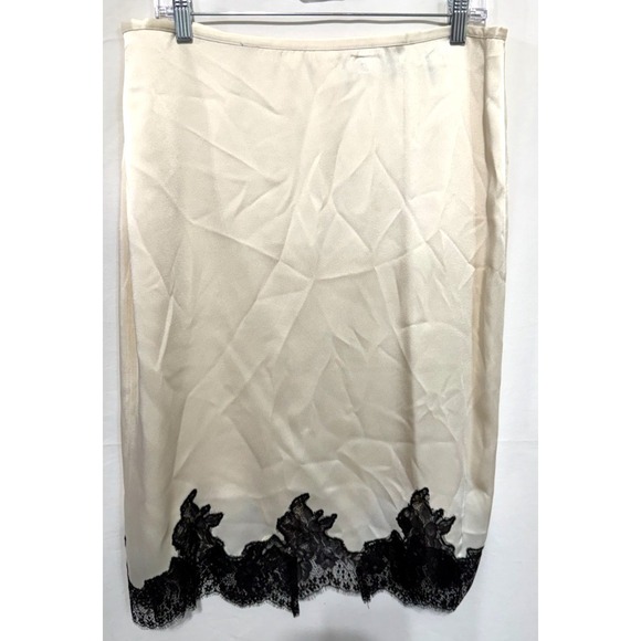 Zara Dresses & Skirts - Zara New Woman Size Large Mid Rise Ivory With Black Lace Satin Midi Pencil Skirt